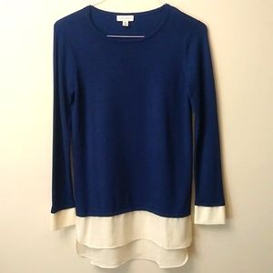 Susan Graver Rayon Nylon Sweater with Feather Weave Combo, Blue, XXS